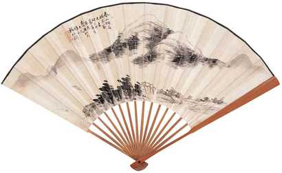 杨伯润 沈景修 1877年作 春山烟雨 楷书 成扇